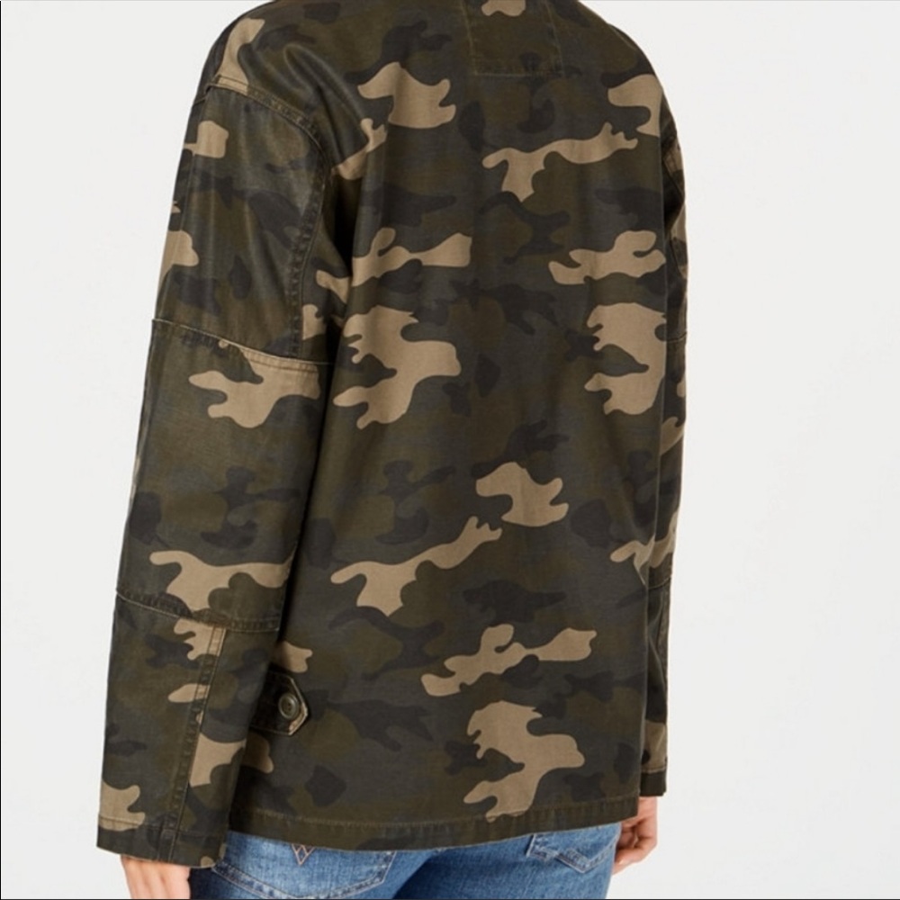 Levi’s Cotton Camo Printed Military Utility Trucker Jacket: Army Green/Tan - Picture 10 of 15